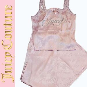 Juicy Couture Rhinestone & Logo Embossed Satin Sleepwear Set